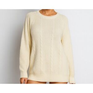 Townhouse Women's Cable Knit Sweater Size L Cream 100% Acrylic Made in Korea
